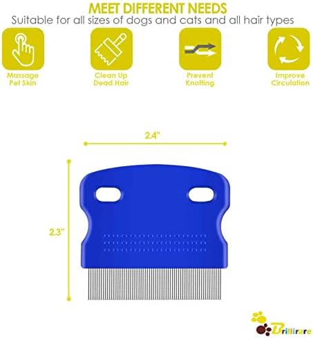 5 Pack Flea Lice Comb, Stainless Steel Dog Cat Grooming Combs with Rounded Teeth, Professional Pet Tear Stain Remover, Dematting Tool for Small, Medium & Large Pets - Image 2
