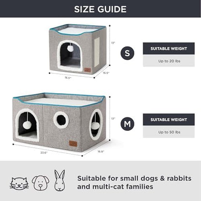 Bedsure Extra Wide Cat House Bed with Fluffy Ball and Scratch Pad,Grey - Image 6
