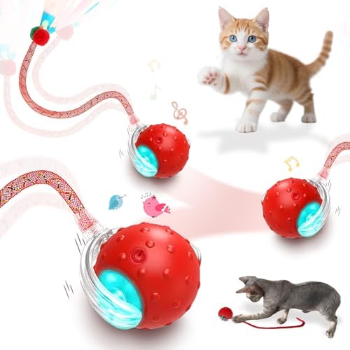 Interactive Cat Toys Smart Ball for Cats & Dogs! Now with 2 Rapid Tails. Features: 360°Auto-Rolling, Motion Activation& Bird Sounds. Perfect for Indoor Pet Exercise & Fun. (Blue) - Image 2