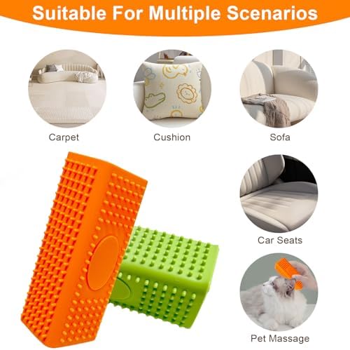2pcs Pet Hair Remover, Dog Cat Block Roller Cleaner, Car Carpet Cleaner Brush for Small Animals, Pet Hair Removal Tool for Interior, Furniture, Sofa, Car Seat (Orange+Green) - Image 4