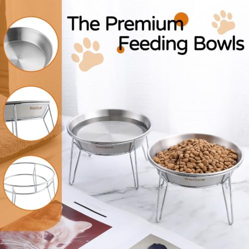 Elevated Cat Bowls, Wide Stainless Steel Cat Food Bowls with Metal Stand Whisker Stress-Free, Raised Food and Water Dish for Cats, Kitten, Puppies and Small Dogs - Image 5