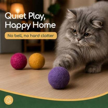 Wool Cat Balls - Safe Silent Felt Ball Toys - Fun Colorful Soft Quiet Wool Kitty Toys - Unique for Cat Lovers - 6 PCS Hand Made in Nepal - Image 5