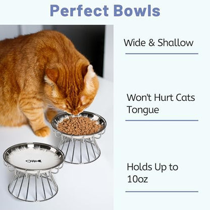Cat Bowls, Elevated Bowl, Raised Ceramic Dish with Metal Stand, Pet Water or Food Feeding Station for Indoor Cats, Kitten,Dishwash Safe - Image 4