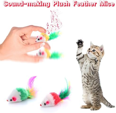 Cat Toys, 6 Pack Furry Rattle Mouse Toy Interactive Cat Toy with Feather Tail, 6 Assorted Faux Fur Kitten Toy 5.5” Realistic Size Mini Mice Cat Toy for Bored Indoor Adult Cat - Image 3