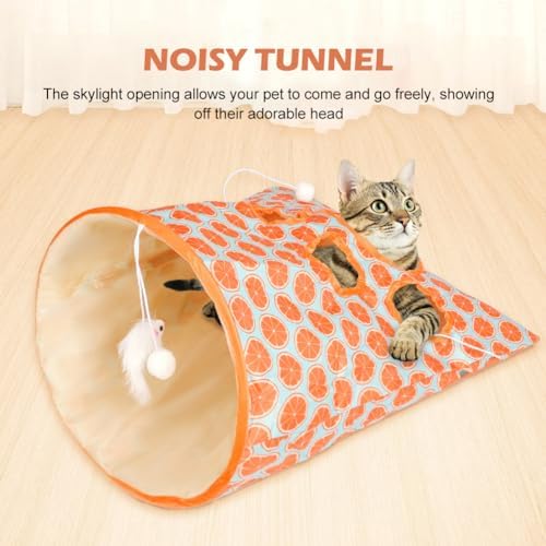 Cat Tunnel Bag for Indoor Cats, Crinkle Bag Toy Cat & Hamsters Play Tunnel Toy, Pet Collapsible Tunnels with 1 Little Mouse & Toy Ball Cats Drill Sleeping Bags (Orange) - Image 5