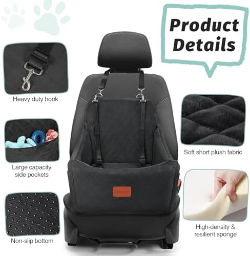 Lealchum Dog car seat for Medium Dogs,Easy to Install with Adjustable Straps,Anti Slip Bottom pet car Bed,Fully Detachable and Washable pet Travel Bed (Black, Medium) - Image 2