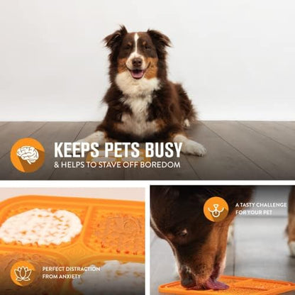 Hyper Pet IQ Treat Dog Slow Feeder & Cat Slow Feeder Used for Eating of Meals or Treats for Better Digestion (Enrichment lick mat Made in the USA - Large Orange Lick Pad Easy to Clean) - Image 2