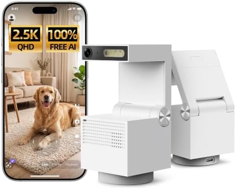 Genie S 2.5K Pet/Dog Camera with Speaker/Phone App, Built-in 32GB Storage, No Subscription Local Storage, 2-Way Audio, Privacy Mode, AI Tracking, Pan&Tilt, Alexa & Google Assistant Compatible by psync