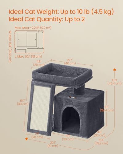Feandrea Cat Tree, 18.3-in Small Cat Tower, Cute Kittens Condo, Dark Gray - Image 5