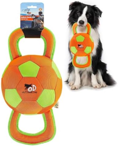 ALL FOR PAWS Upgraded Dog Ball with Handles, Durable Dog Toy with Squeaker, Interactive Tug of War Ball Toy for Medium and Large Dogs,15.7 x 7.9 x 7.9 Inch by Home