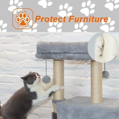PEEKAB Small Cat Tree Tower,Scratching Post with Condo and Perch for Indoor Cats and Kittens,with Dangling Ball Massage Brush,Grey - Image 6