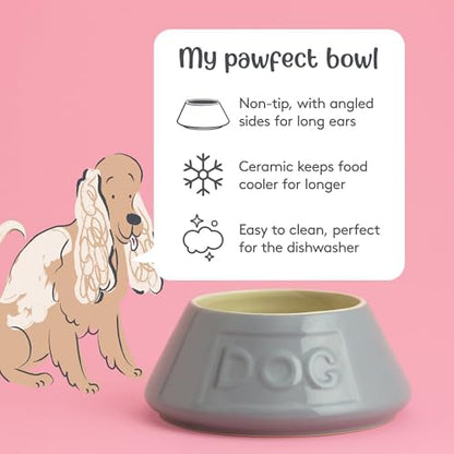 Mason Cash: Non-Tip Dog Bowl - Grey - 8.3", 54oz - Durable Ceramic Food & Water Angled Dish, Microwave-Dishwasher Safe, Pet Meal Feeding & Hydration - Image 4