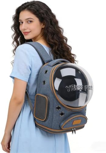 Cat Backpack Carrier, Breathable Cat Carrier Large Space Bubble Pet Backpack for Small Dog and Large cat up to 18lbs, Transparent & Foldable Pet Carrier for Travel Hiking (Blue) - Image 5