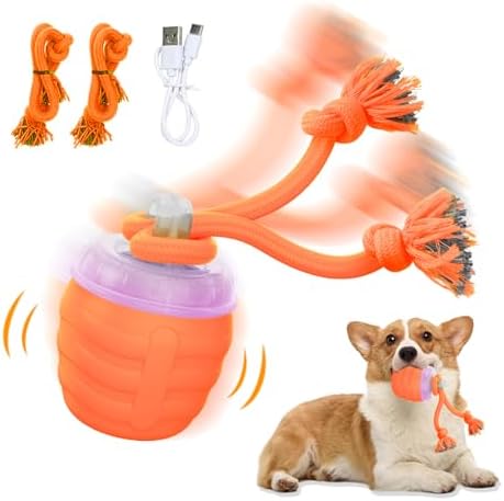 Interactive Dog Toy, [Newly Upgraded] Motion Activated Rolling Squeaky Ball for Medium/Large Dogs, Automatic Moving Dogs Ball for Boredom, USB Rechargeable(Orange) by Huimpet