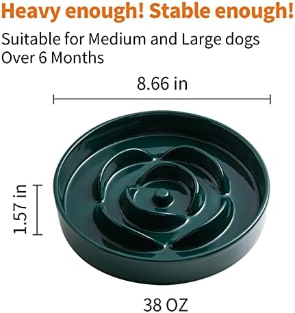 8.66 in Green Ceramic Slow Feeder Dog Bowl for Medium and Large Breed,Pet Feeding Dog Food Water Dish Heavy Weighted,Puppy Bowl for Fast Eaters,Puzzle Slow Eating Dish Modern Cute - Image 4