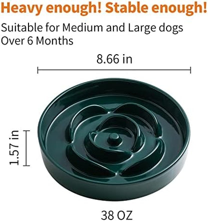 8.66 in Green Ceramic Slow Feeder Dog Bowl for Medium and Large Breed,Pet Feeding Dog Food Water Dish Heavy Weighted,Puppy Bowl for Fast Eaters,Puzzle Slow Eating Dish Modern Cute - Image 4
