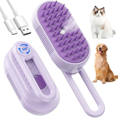 Cat Steam Brush for Shedding, 4 in 1 Brushs with Foldable Handle, Steam Brushs for Cats, Spritz Defur Comb for Cats, Water Brush for Cat, Pet Spray Hair Removal Comb (purple) by Unknown
