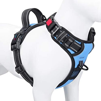 PHOEPET No Pull Dog Harness 3M Reflective Adjustable Vest with a Training Handle, Name ID Pocket, 2 Metal Leash Hooks, 3 Snap Buckles [Easy to Put on & Take Off](L, Baby Blue) by PHOEPET