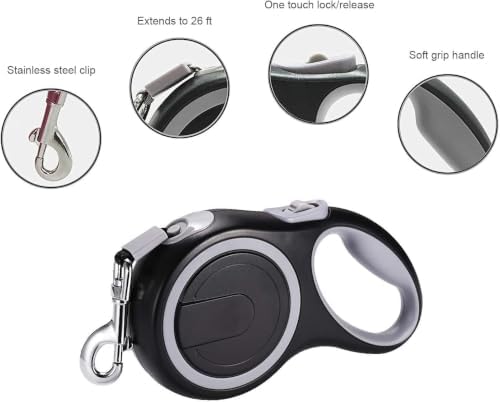 Retractable Dog Leash, EC.TEAK 26 Foot Dog Walking Leash for Medium Large Dogs up to 110lbs, One Button Break & Lock, Heavy Duty No Tangle. Large - Image 2