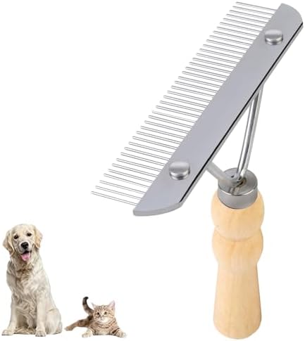 Undercoat Grooming Rake with Anti-Slip Wooden Handle, Steel Comb for Medium & Large Pets by Ordermore