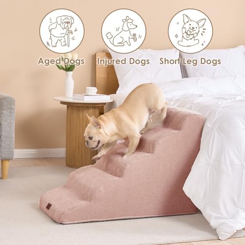 EHEYCIGA Curved Dog Stairs Ramp, 5-Step High Beds, 22.6" H Pet Step - Image 4