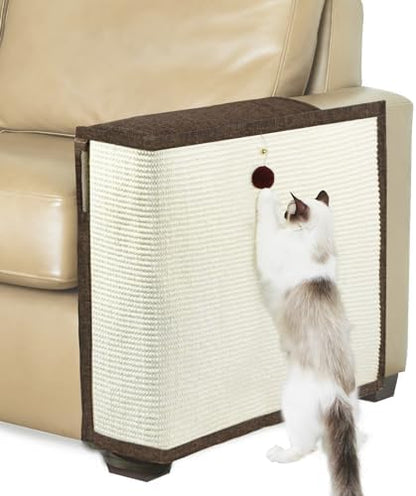 Upgraded Cat Scratch Furniture Protector,Cat Scratch Sofa Arm Sheild with 27.6’‘L*19.6’‘W Natural Sisal and Scratch Ball for Protecting Couch Sofa Chair Furniture (Brown/Left Handed) by Oroonoko