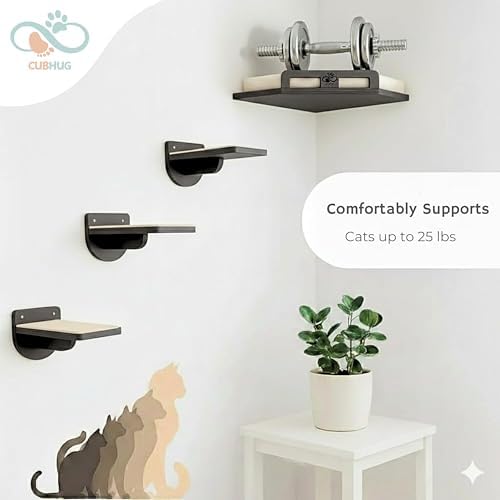 Cat Wall Shelves, Solid Wood Corner Bed, 3 Steps, Up to 25 lb, Black - Image 6