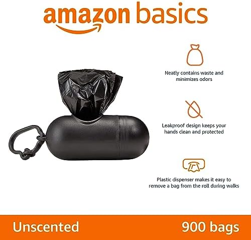 Amazon Basics Dog Poop Leak Proof Bags with Dispenser and Leash Clip, Unscented, 13" x 9", 900 Count (60 Rolls) - Image 2