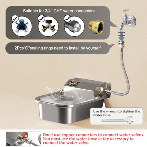 Automatic Water Dispenser for Dogs, 3L Stainless Steel Dog Water Bowl Dispenser, Automatic Water Feeder for Chicken & Livestock, Outdoor Auto-Fill Water Bowl Fit 3/4'' GHT Faucet, Easy Clean - Image 5