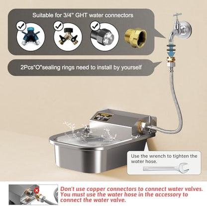 Automatic Water Dispenser for Dogs, 3L Stainless Steel Dog Water Bowl Dispenser, Automatic Water Feeder for Chicken & Livestock, Outdoor Auto-Fill Water Bowl Fit 3/4'' GHT Faucet, Easy Clean - Image 5