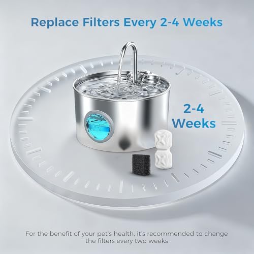 Cat Water Fountain Filter Replacement,24 Pack Pet Fountain Filters - 12 Filters & 12 Sponges 74oz/2.2L Stainless Steel Pet Fountain Cat Water Dispenser - Image 6