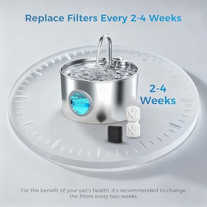 Cat Water Fountain Filter Replacement,24 Pack Pet Fountain Filters - 12 Filters & 12 Sponges 74oz/2.2L Stainless Steel Pet Fountain Cat Water Dispenser - Image 6