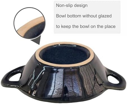 Ceramic Cat Bowl Cats Dishes for Food and Water, 8.3 Inch Dog Bowls, 7 oz Ceramic Cat Food Bowl, Whisker Fatigue Pet Plate, Pet Water Bowls with Handle Perfect for Indoor Cats (Dark Blue) - Image 4