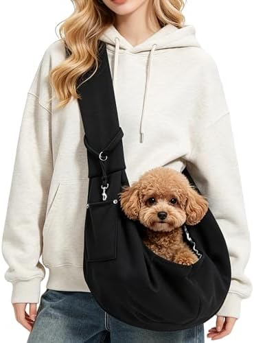 Pet Sling Carrier Bag, Hands-Free Shoulder Strap, for Small Dogs and Cats, Black (Black) (Black) by Unknown