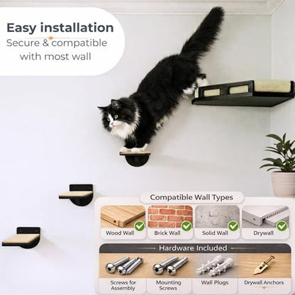 Cat Wall Shelves, Solid Wood Corner Bed, 3 Steps, Up to 25 lb, Black - Image 4