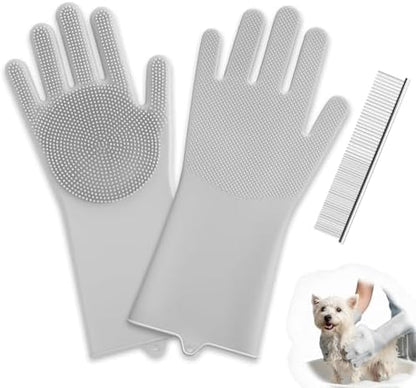 DELOMO Silicone Pet Grooming Gloves Dog Washing Gloves with Comb, Grey by DELOMO