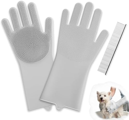 DELOMO Silicone Pet Grooming Gloves Dog Washing Gloves with Comb, Grey by DELOMO