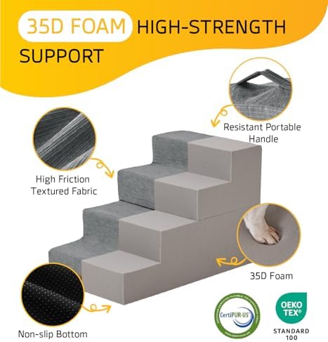 Dog Stairs for Small Dog Steps for Bed Ramps Stairs Extra Wide Steps for Bed Foam Stairs for Couch Sofa 35D Strong Support Pet Stairs Non-Slip Bottom Pet Steps to Get on Bed, Grey, 3 Steps - Image 4