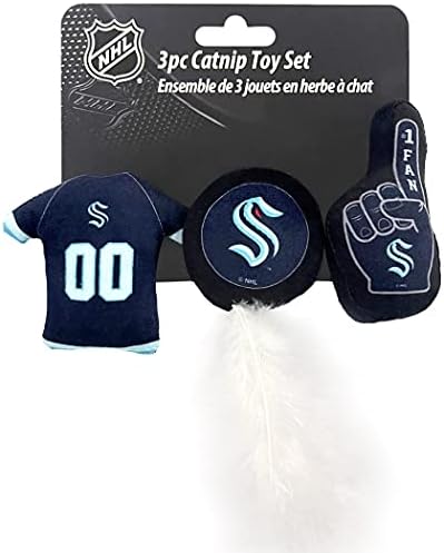 BEST PLUSH NHL SEATTLE KRAKEN 3-Piece Cat Toy Set - Jersey, Hockey Puck & #1 Fan Toys Filled with Fresh Catnip by PETSFIRST