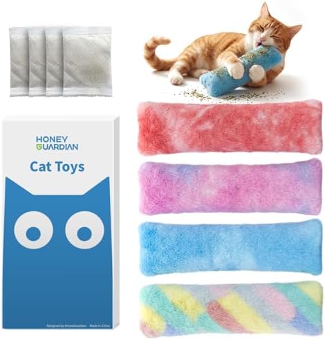 HoneyGuaridan Cat Toys Pillows, 4 Pack, Soft and Durable Crinkle Sound with Catnip Inside,Indoor Interactive Cat Kicker Toy by HoneyGuaridan