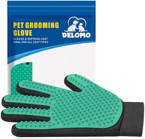 Pet Hair Removal Glove with 255 Silicone Tips for Dogs & Cats, Right Green by DELOMO