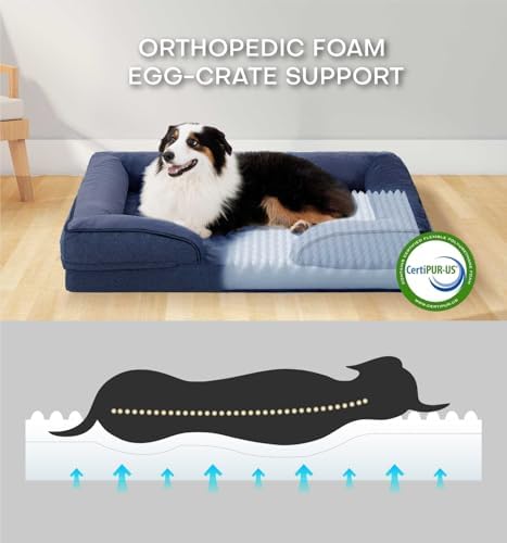 Made4pet Dog Bed Orthopedic, Dog Sofa for Small Dogs Supportive Foam Pet Cushions Bed with Washable Removable Cover, Egg-Crate Foam, Waterproof Lining Bottom, Blue, 35 * 23 * 6.5 Inch - Image 2