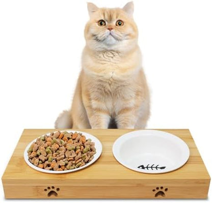 Elevated Cat Bowls,Shallow Wide Whisker Friendly Cat Food & Water Bowl Set by Tekcoo