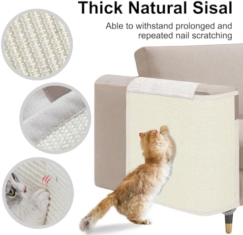 Cat Scratch Sofa Protector,23.6" L*19.7" W Cat Scratch Furniture Protector Pad, Couch Arm Sheild with Natural Sisal for Protecting Couch Sofa Chair Furniture(Beige/Right Handed) - Image 4