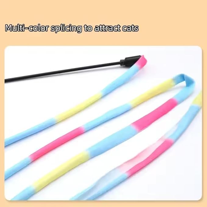 Rainbow Interactive Cat Wand – Colorful Feather & Ribbon Teaser for Indoor Play & Bonding (3 Pack)