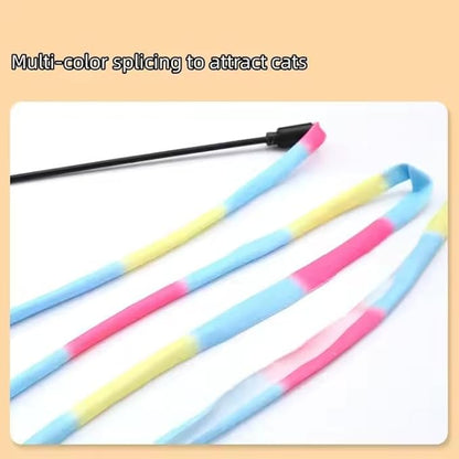 Rainbow Interactive Cat Wand – Colorful Feather & Ribbon Teaser for Indoor Play & Bonding (3 Pack)