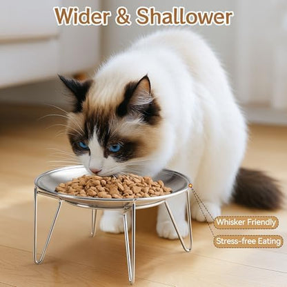 Elevated Cat Bowls, Wide Stainless Steel Cat Food Bowls with Metal Stand Whisker Stress-Free, Raised Food and Water Dish for Cats, Kitten, Puppies and Small Dogs - Image 3
