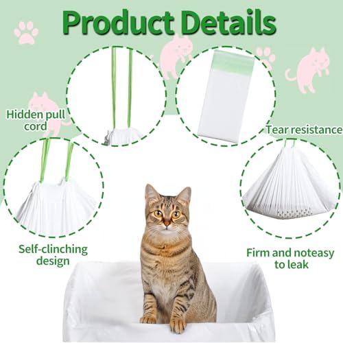 28 Count Cat Litter Box Liners with Holes, Cleaning Supplies with Durable Drawstring, Heavy Duty Self-Cleaning Cat Litter Bags, Thick Scratch Resistant (28) - Image 3