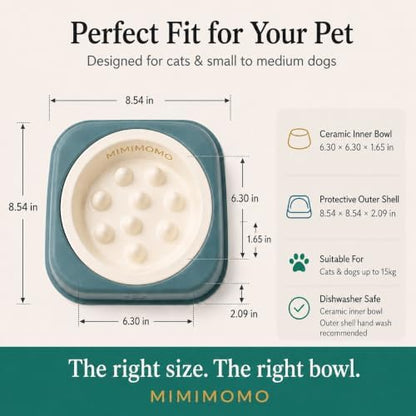 Ceramic Dog Slow Feeder Bowl for Dogs and Cats, Sage Blue - Image 3