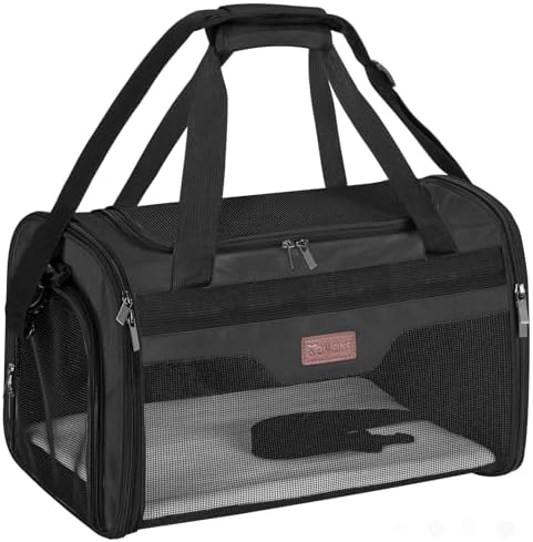 BALEINE Cat Carrier, Puppy Dog Carrier for Small Medium Pets Up to 15 Lbs, Soft-Sided Dog Travel Bag with Safety Zippers, Collapsible Pet Carrying Case (Black, L, 17"x11"x11") by BALEINE